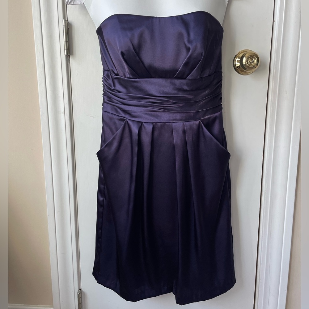 David's Bridal Strapless Satin Dress in Deep Purple